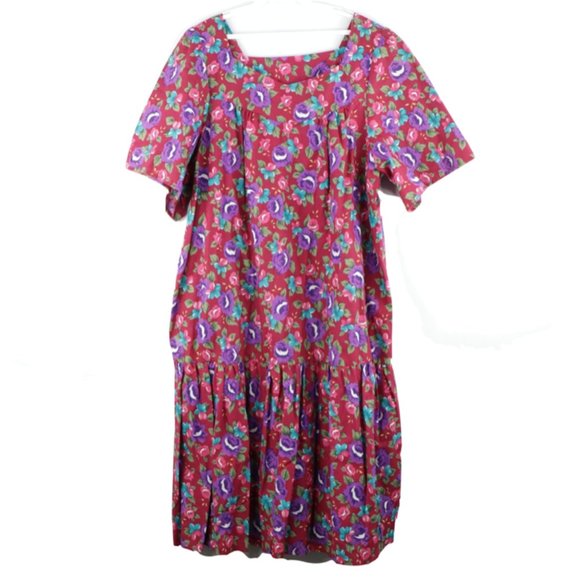 NOS Vintage 70s Floral Print Pleated MuuMuu Dress - Picture 1 of 2